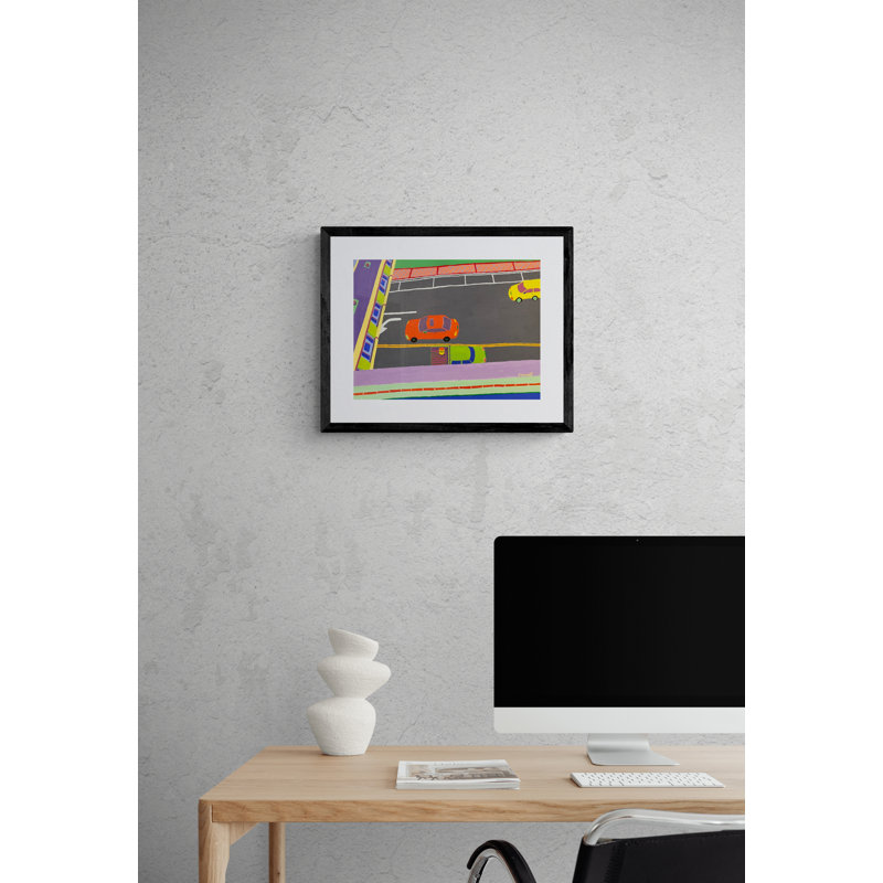 Vue par la fenêtre sur l'avenue Fort Harrison par Sue Graef, Papier avec cadre noir, H 17,25 po x l 21,25 po