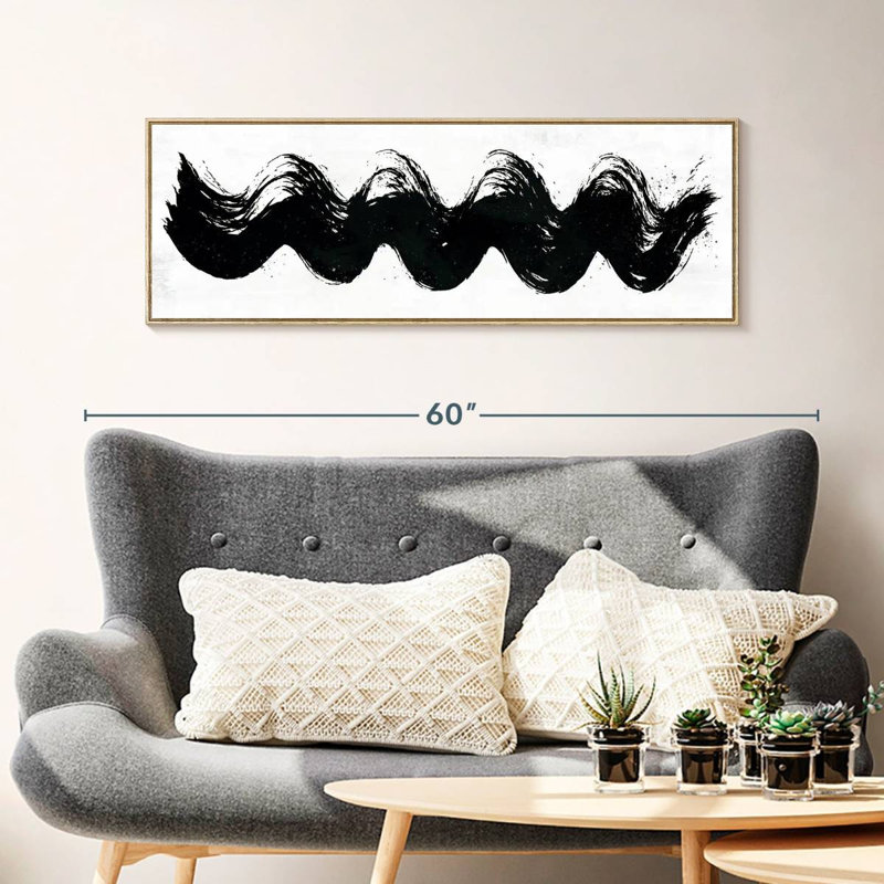 Vagues abstraites, Cadre flottant en bois naturel, 43 po x 15 po