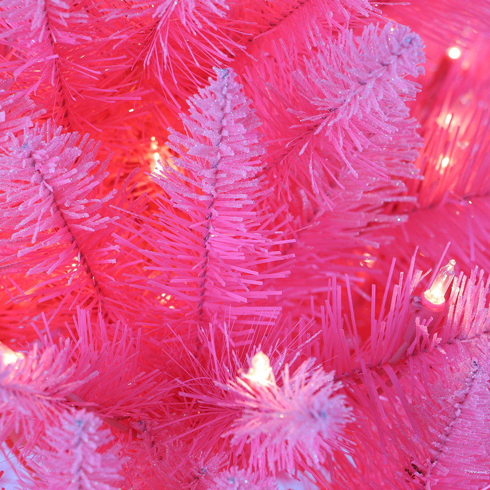 Pink Frosted 6.5' Pre-Lit Spruce Christmas Tree