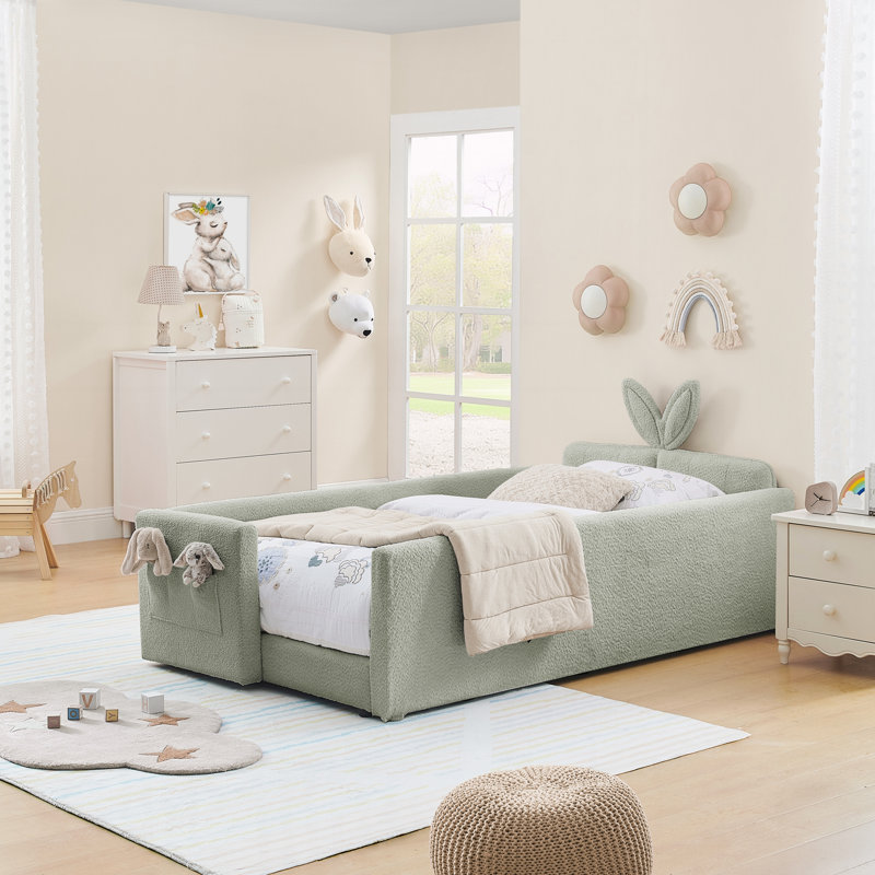 Twin Size Upholstered Platform Bed, Cyan