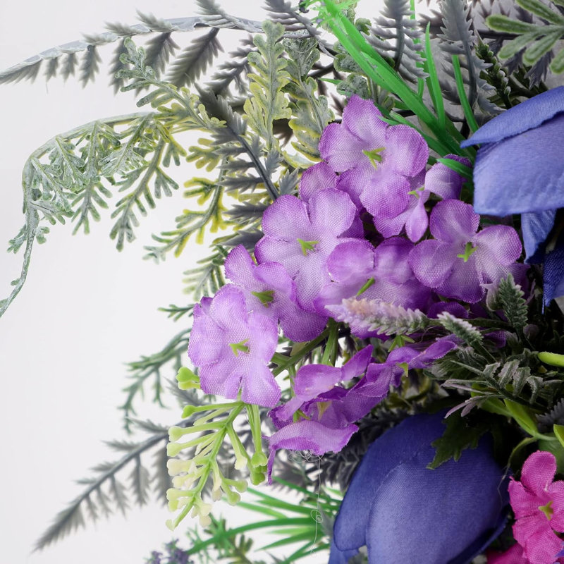 2 pièces couronne de printemps pour porte d'entrée, guirlande de printemps en forme de goutte, guirlande de fleurs de tulipe lavande artificielle avec feuilles vertes, couronne de guirlande florale artificielle pour décoration murale de fenêtre