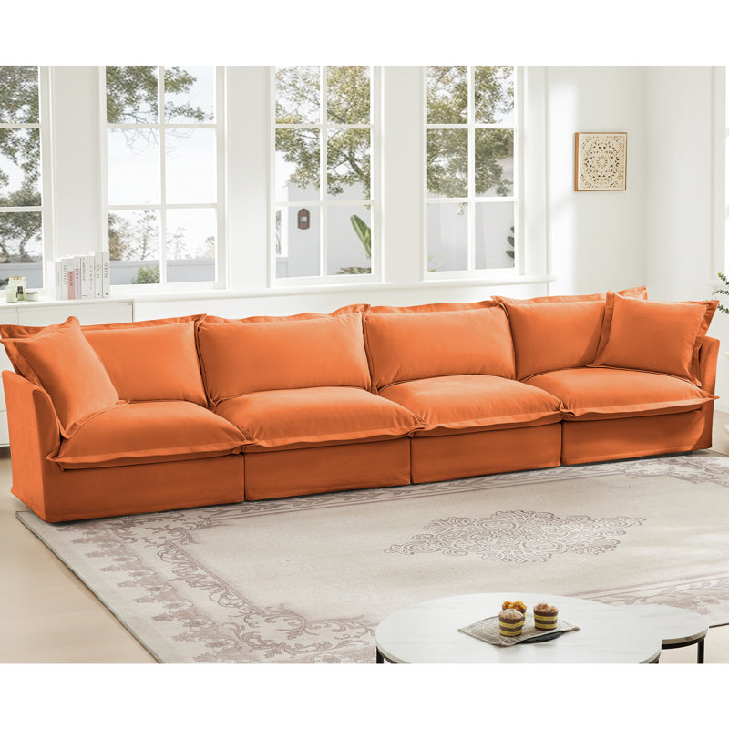 Chenille orange à housse 4 places, housse amovible, canapé de salon profond, flexible pour différentes configurations de sièges, siège relaxant, mousse haute densité et confortable