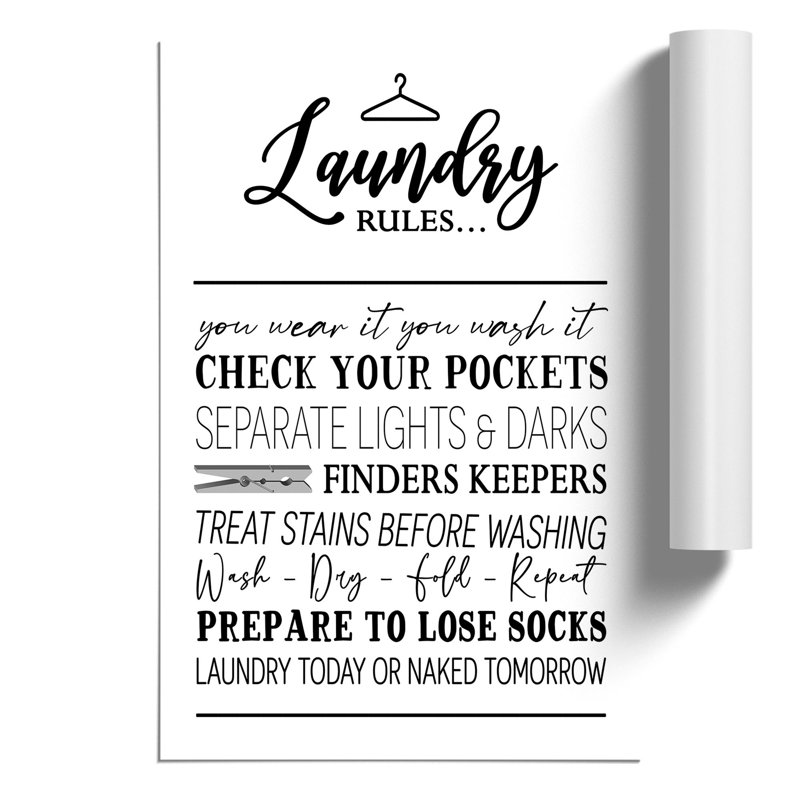 Laundry Rules - Frameless Print, 42cm H x 30cm W x 0.1cm D
