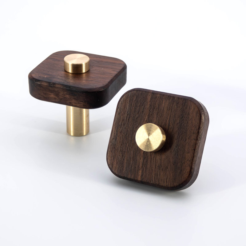 Modern Wood & Solid Brass Square Knob With Rounded Edges