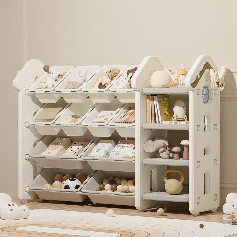 Kids Toy Storage Organizer With 12 Removable Bins, Toy Organizers And Storage With 4-tier Bookshelf For Kids Toy Storage Organizer