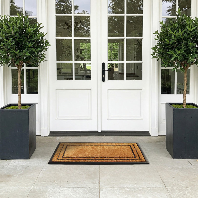 Heavy-Duty Natural Coir & Rubber Door Mat with Plain Border — Thick, Dirt-Trapping, Non-Slip Outdoor Entry Mat, 24" W x 39" L
