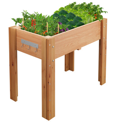 Bac à légumes surélevé en bois massif de 34 po x 18 po x 30 po avec pattes de soutien et crochets à suspendre pour outils