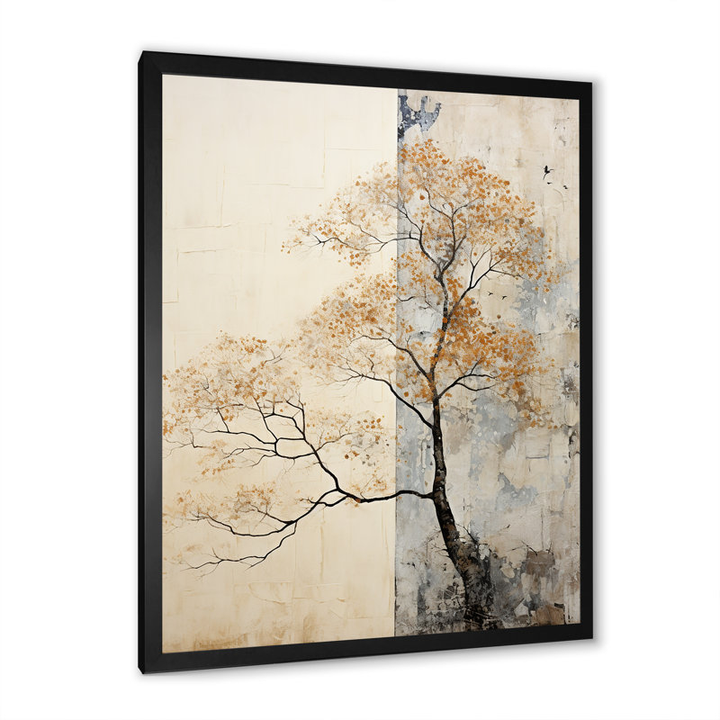 «Beige Tree Pine Tranquility II», reproduction sur toile, H 32 po x l 16 po x P 1 po, Cadre simple noir