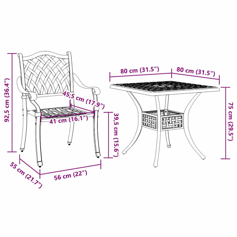 4 - Person Patio Dining Set with Square Table, Bronze