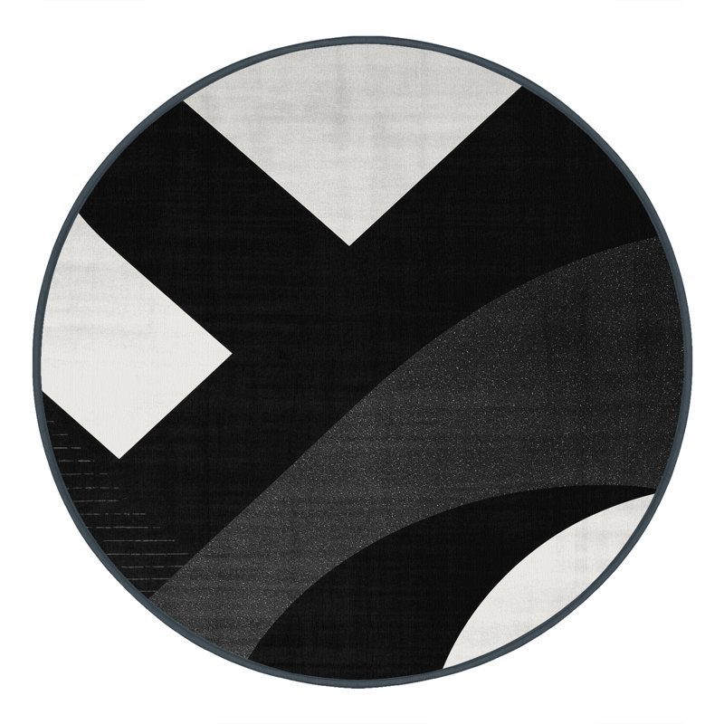 Tapis géométrique noir et moderne lavable à la machine Bensonhurst - Reliure noire, 6x9