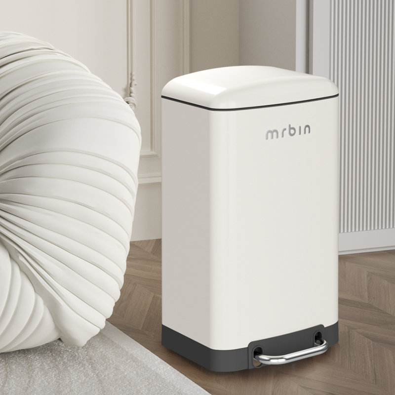 Poubelle de salle de bain avec couvercle, poubelle de cuisine en métal à fermeture en douceur sans contact, poubelle rectangulaire avec pédale en acier inoxydable pour le bureau, accessoires de chambre à coucher, blanc