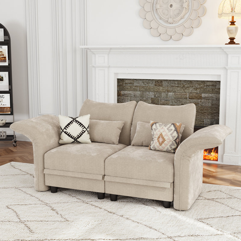 Khadijia Upholstered 63'' Loveseat, Ivory Microfiber/Microsuede