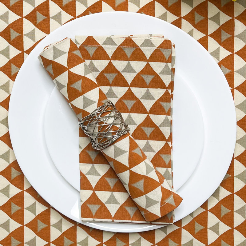 Leonord Chevron Square Napkin, Orange/Beige/Ivory