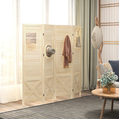 Portable Wood Partition - 4.7' Tall Privacy Display Screen Natural For Home