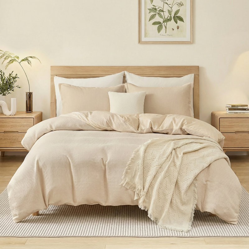 Ensemble de housse de couette élégant, adapté au style de chambre à coucher toute l'année, avec un motif tissé gaufré facile qui correspond à votre courtepointe (insert d'édredon non inclus), kaki
