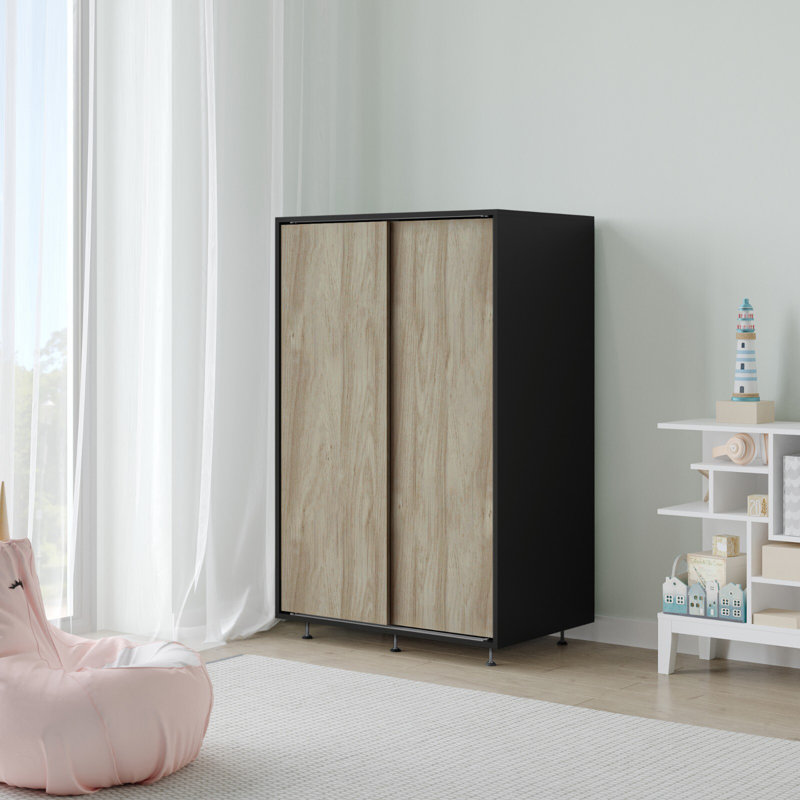 Engineered Wood Wardrobe, Black/Oak