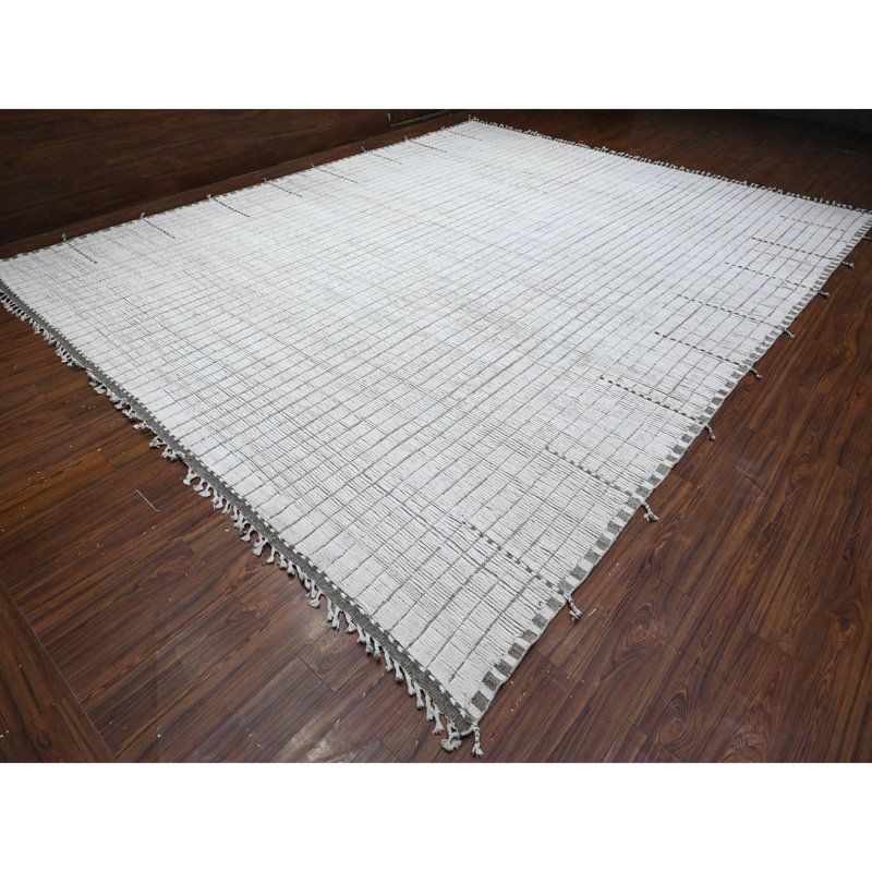 Tapis oriental géométrique marocain tissé à la main ivoire 12 pi 2 po x 15 pi 2 po