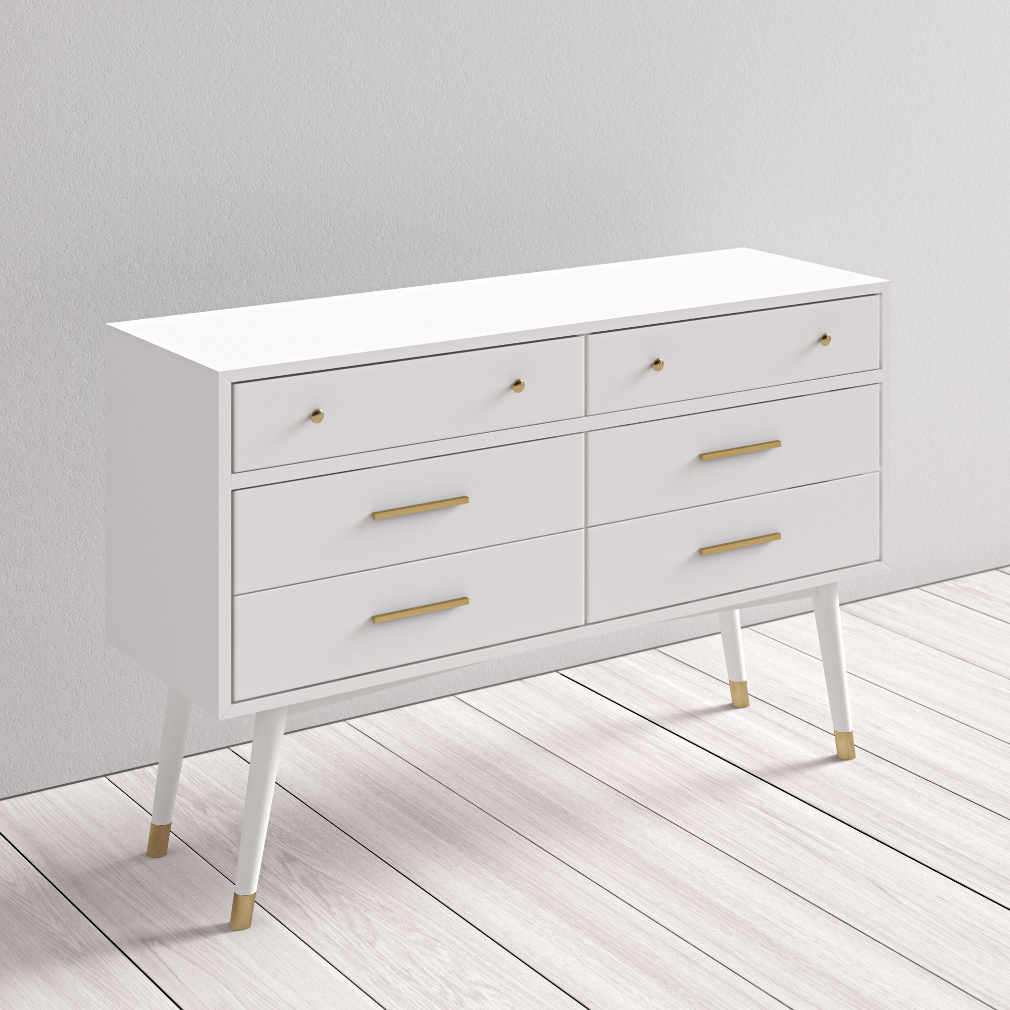 Samuel 6 - Drawer Double Dresser, White/Brass