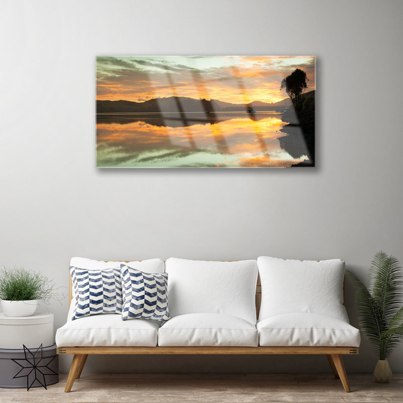 Glass Print Wall Art 100X50cm Image Printed On Glass Decorative Wall Picture Behind Toughened / Tempered Safety Real Glass For Kitchen & Living Room Theme: Water Mountains Landscape