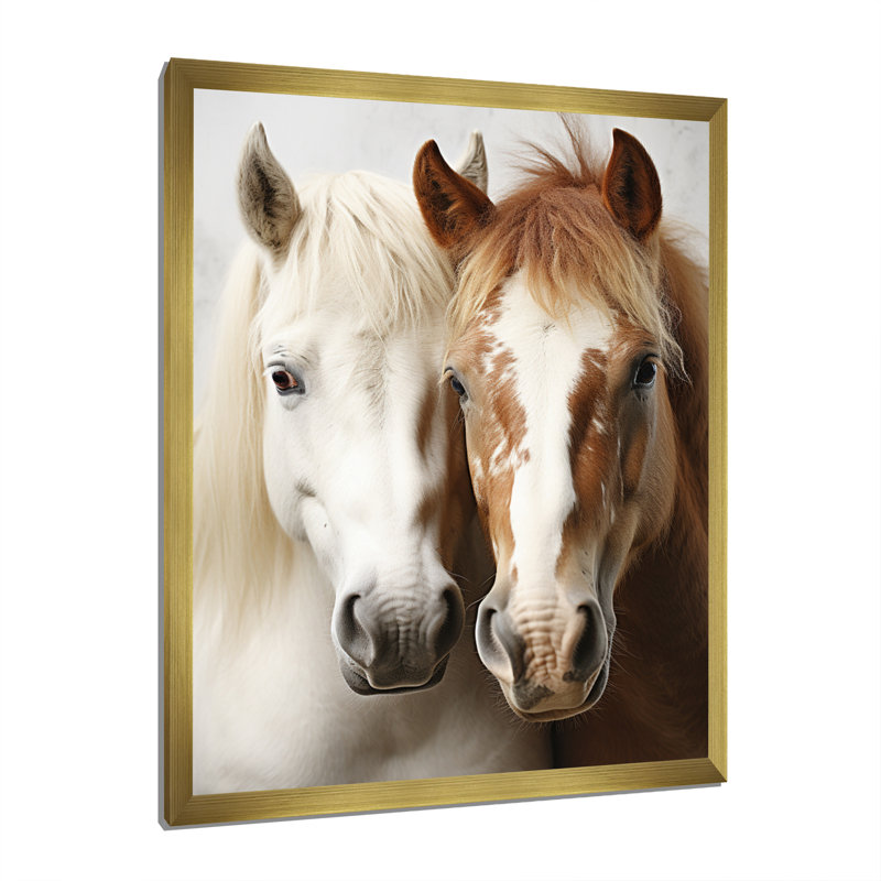 «Blaike White and Brown Horse Dynamic Duo V», reproduction sur toile, H 32 po x l 24 po x P 1 po, Cadre doré simple