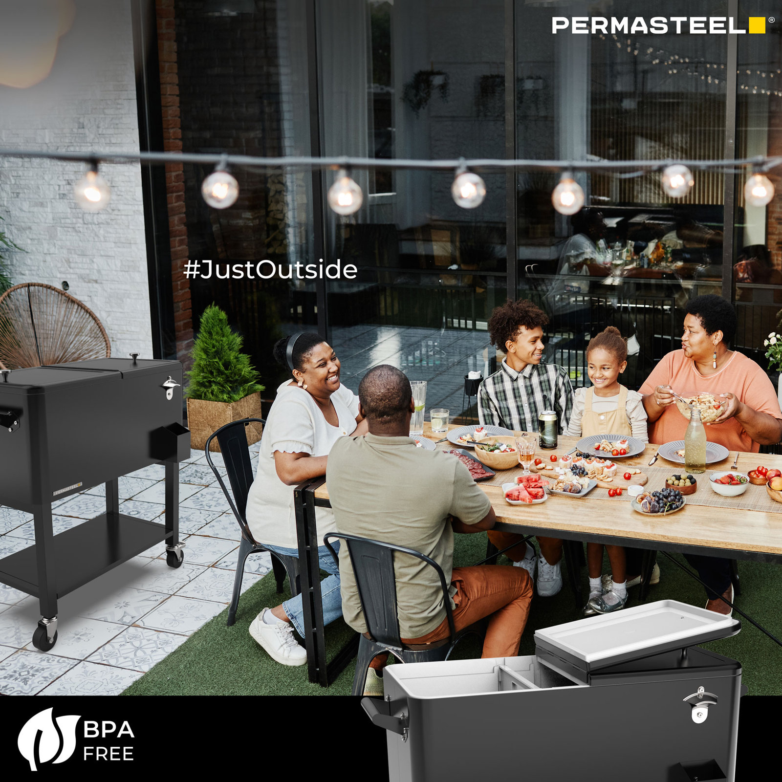 Permasteel Cooler with Removable Basin, Black, With Divider