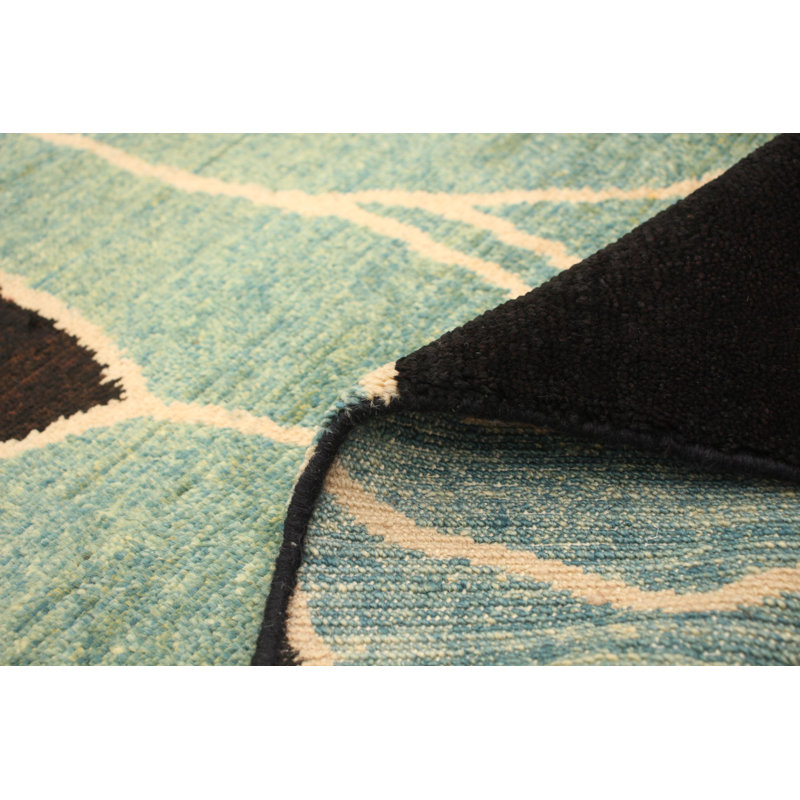 Tapis décoratif en laine noué à la main de conception unique noué à la main New Age 5 pi 10 po x 8 pi 10 po Dhamini-brun foncé/vert clair