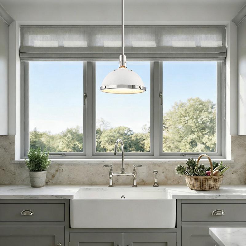 Luminaire suspendu pour îlot de cuisine à 1 dôme blanc avec diffuseur en verre 1 lumière 12,6 po Lysander, Blanc texturé