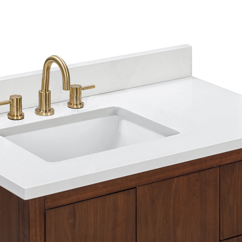 Ensemble de meuble-lavabo 37 po Zoe au fini noyer avec plateau en quartz blanc