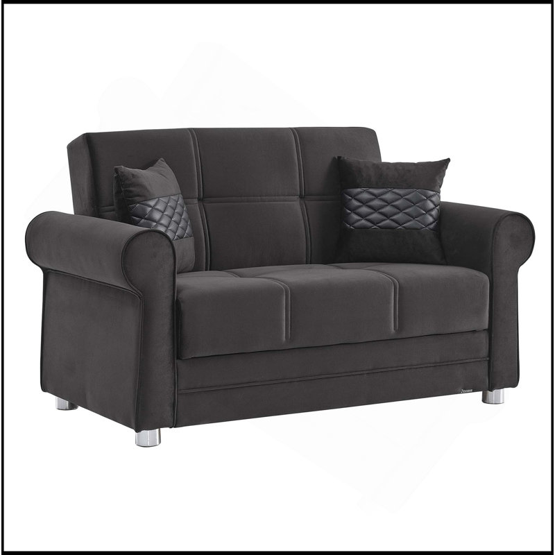 Causeuse convertible rembourrée avec rangement, Tissu noir