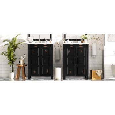 Armoire de salle de bain 72 po avec double meuble-lavabo et portes à fermeture douce - étagères spacieuses et teintées pour lavabos Essentials, finition rétro, charnières, rangement intérieur