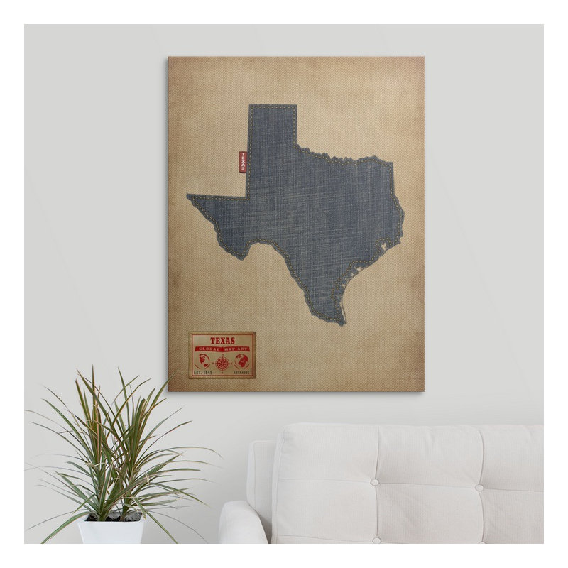 «Texas Map Denim Jeans Style» par Bellen, impression, H 48 po x l 36 po x 1,5 po, Toile