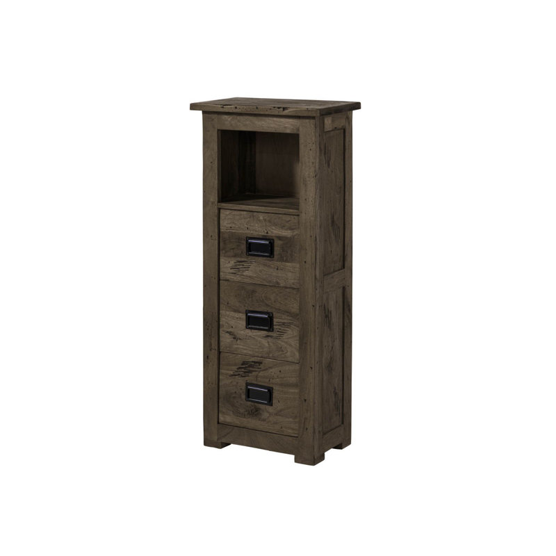 Railway Solid Wood 50 cm W Chest of 3 Drawers, Lacquered Grey