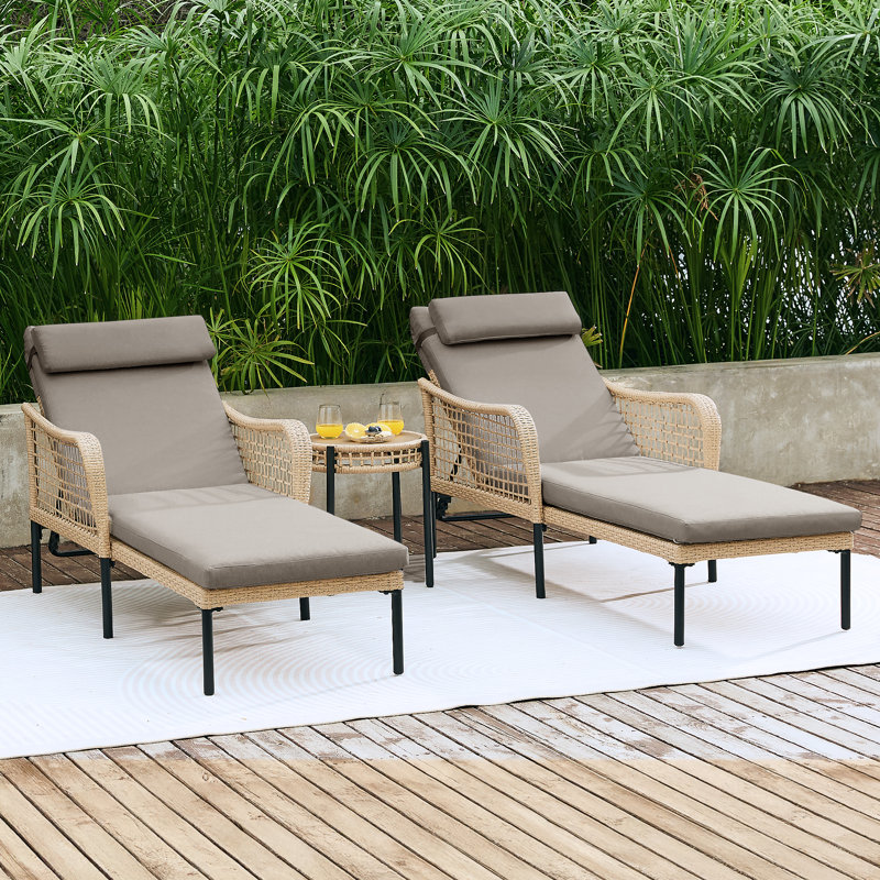 3-piece Aluminum Rattan Lounge Bed Set, Shale