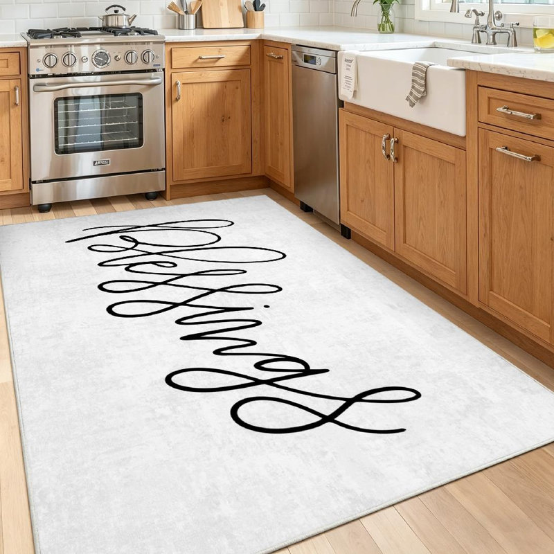 Tapis blanc à motif de lettres isolées à la main, Rectangle 39 po x 63 po
