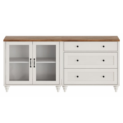 Commode pour chambre à coucher avec 3 tiroirs et armoire de rangement Charlton Home®, organisateur de rangement pour garde-robe avec porte vitrée, commodes pour enfants en bois de style Mid-Century moderne avec une large commode pour chambre de bébé,