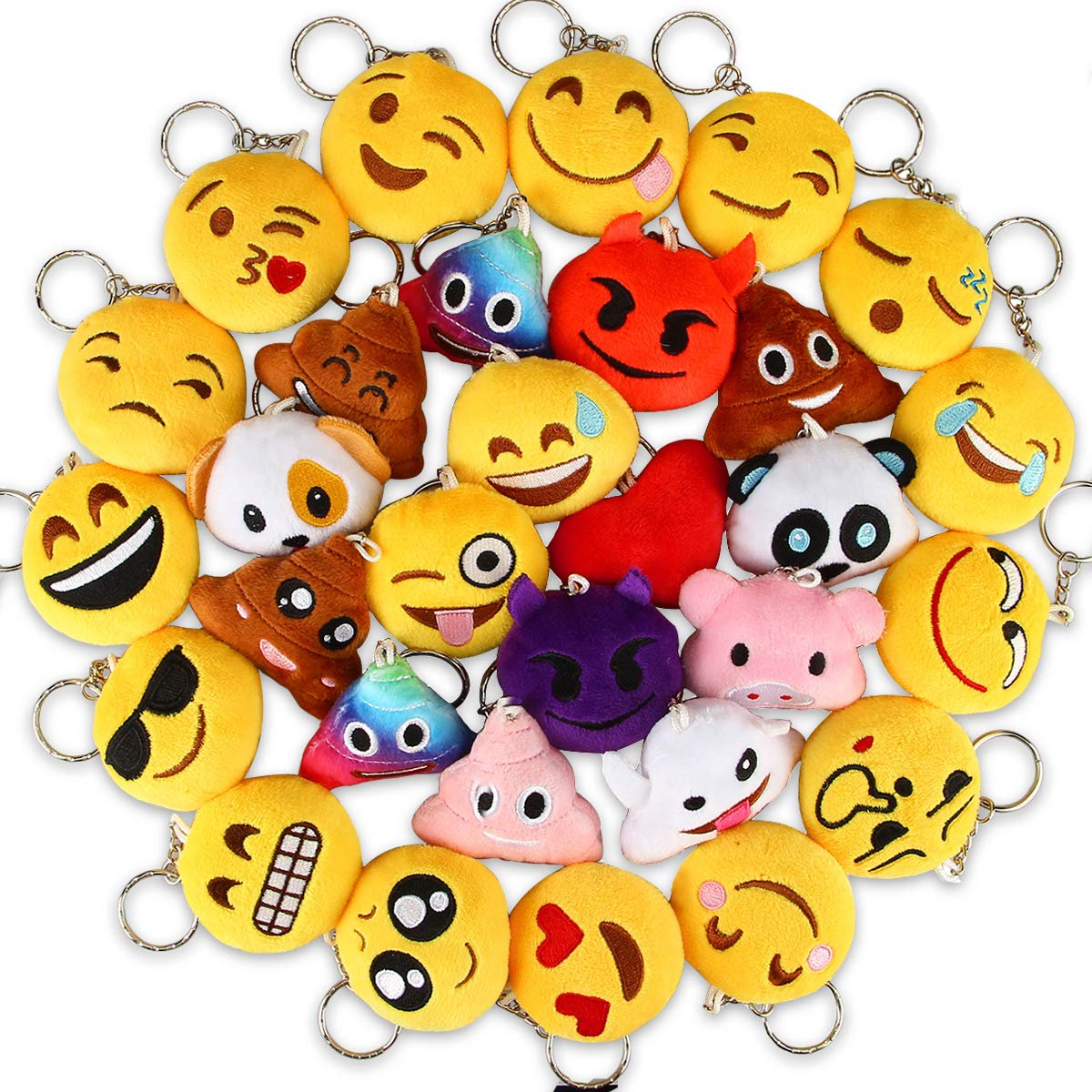32 Porte-clés Smiley En Silicone - Lot De 16 Expressions, Diamètre 3,5 Cm, Mignons Et Colorés, Idéaux Cadeaux Ou Fêtes - 3