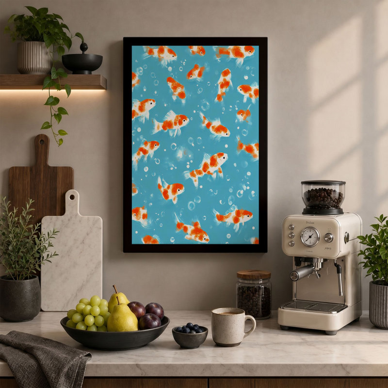 Dancing Goldfish Tropical - Print, 24x16 - 61.0 x 40.6 cm, Teal Border
