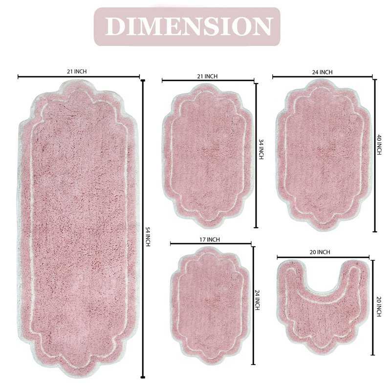 Tapis pour salle de bain 100% coton Allure - lavable à la machine, séchage rapide, absorbant - ensemble de 5 pièces, Rose