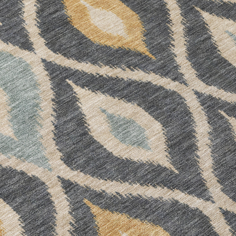Tapis ikat intérieur / extérieur lavable à la machine Chantille ACN3121, Charcoal, Rond 8 pi