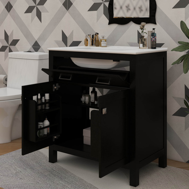 Ensemble de meuble-lavabo autoportant de 30 pouces avec lavabo, ensemble de lavabo simple avec tiroirs, une armoire et un tiroir basculant