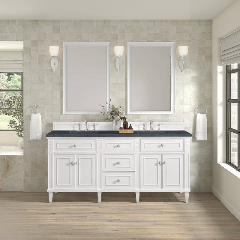 Lorelai 72'' W Double Vanity, Bright White, Charcoal Soapstone, 8" Widespread