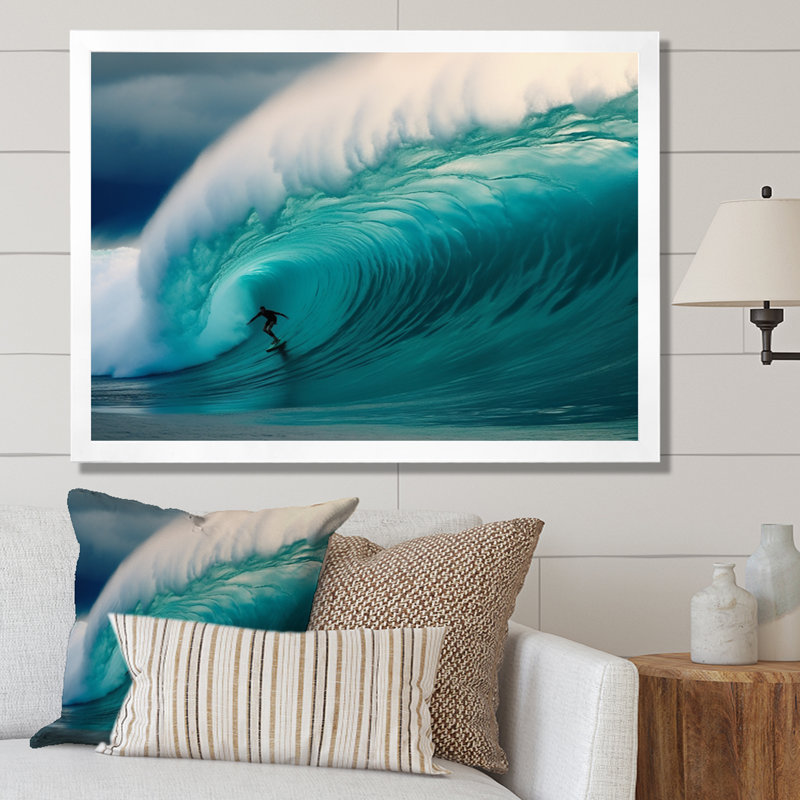 Hawaiian Waves Surf Dream I - Hawaii, art mural encadré, H 16 po x l 32 po x P 1 po, Cadre photo blanc