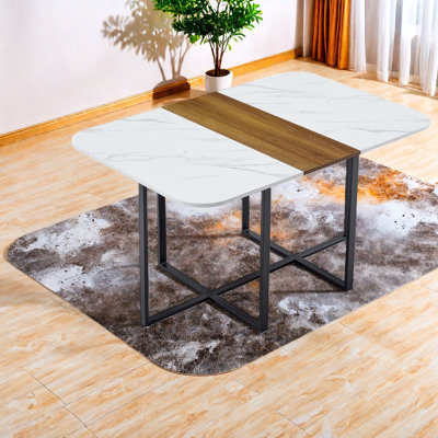 Modern Dining Tables (table Only, No Chairs, Complete With Top And Legs), Mdf Marble Wood Metal Frame For Kitchen Home