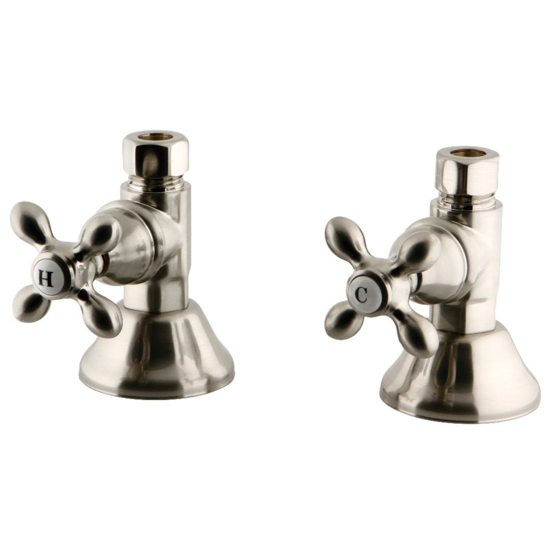 Kingston Brass Trimscape 1/2-Inch FIP x 1/2-Inch OD Comp Quarter-Turn Straight Stop Valve, Brushed Nickel