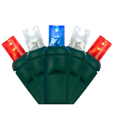 HoliScapes 2 pack - 5mm - 100 ct - Red-White-Blue LED - 4" spacing - Green wire - 33 ft long