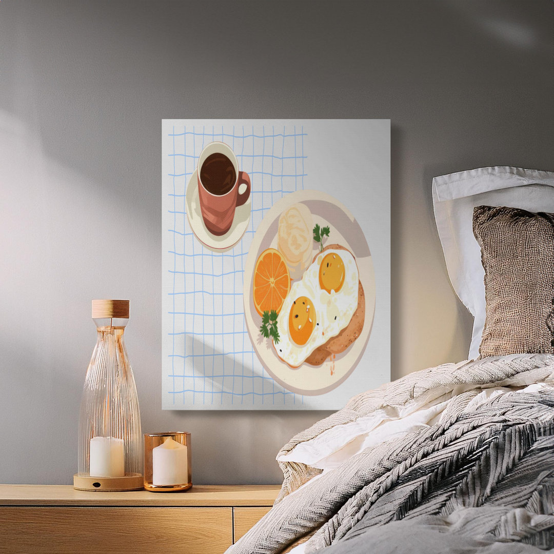 Breakfast Canvas Wall Art, Sunny Side Up Eggs, Coffee, Modern Food Print, Kitchen Decor, Ready to Hang, Archival Quality, Gallery Wrapped