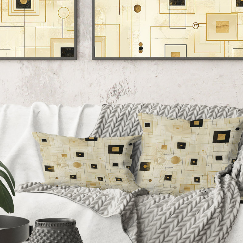 Coussin décoratif beige Mid-Century géométrique beige, H 16 po x l 16 po