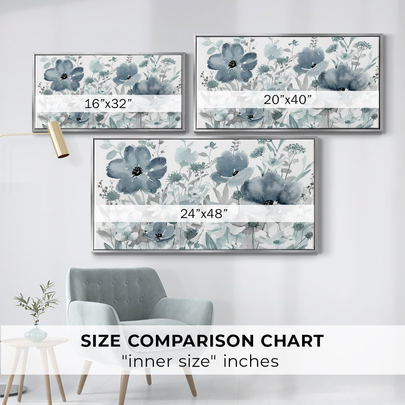 Nature bleue - Toile tendue avec châssis, prête à accrocher, H 21 po x l 41 po, Argent argent