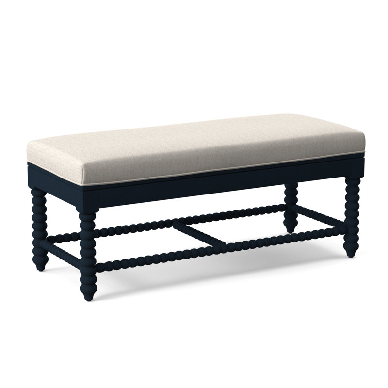Lind Island Upholstered Bench, Sunbrella Beige Pinstripe; 6205-74, Navy Finish