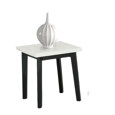 Contemporary Style 3pc Table Set 1x Triangle Coffee Table 2x Square End Table Marble Top Bottom Open Storage Black And White Finish